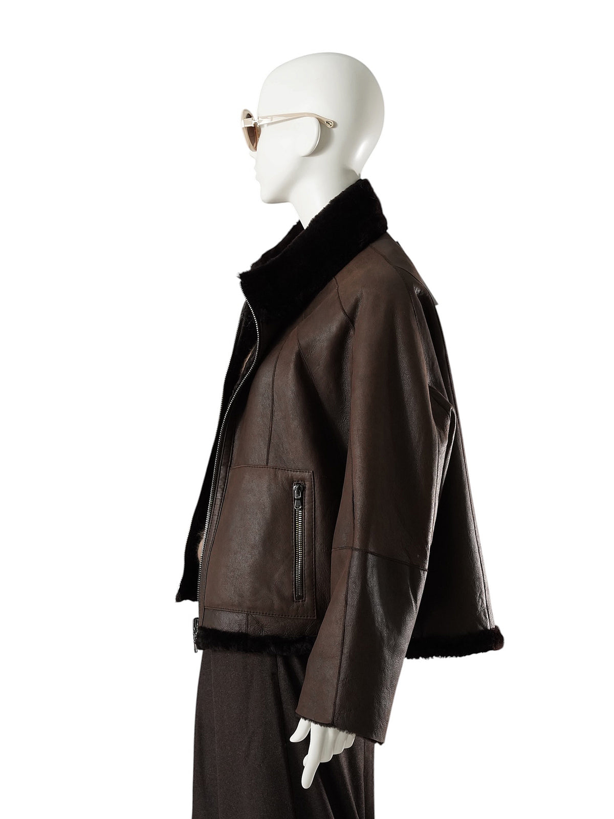 Dunkelbraune wendbare Lammfelljacke mit Stehkragen von Werner Christ – Ansicht 7