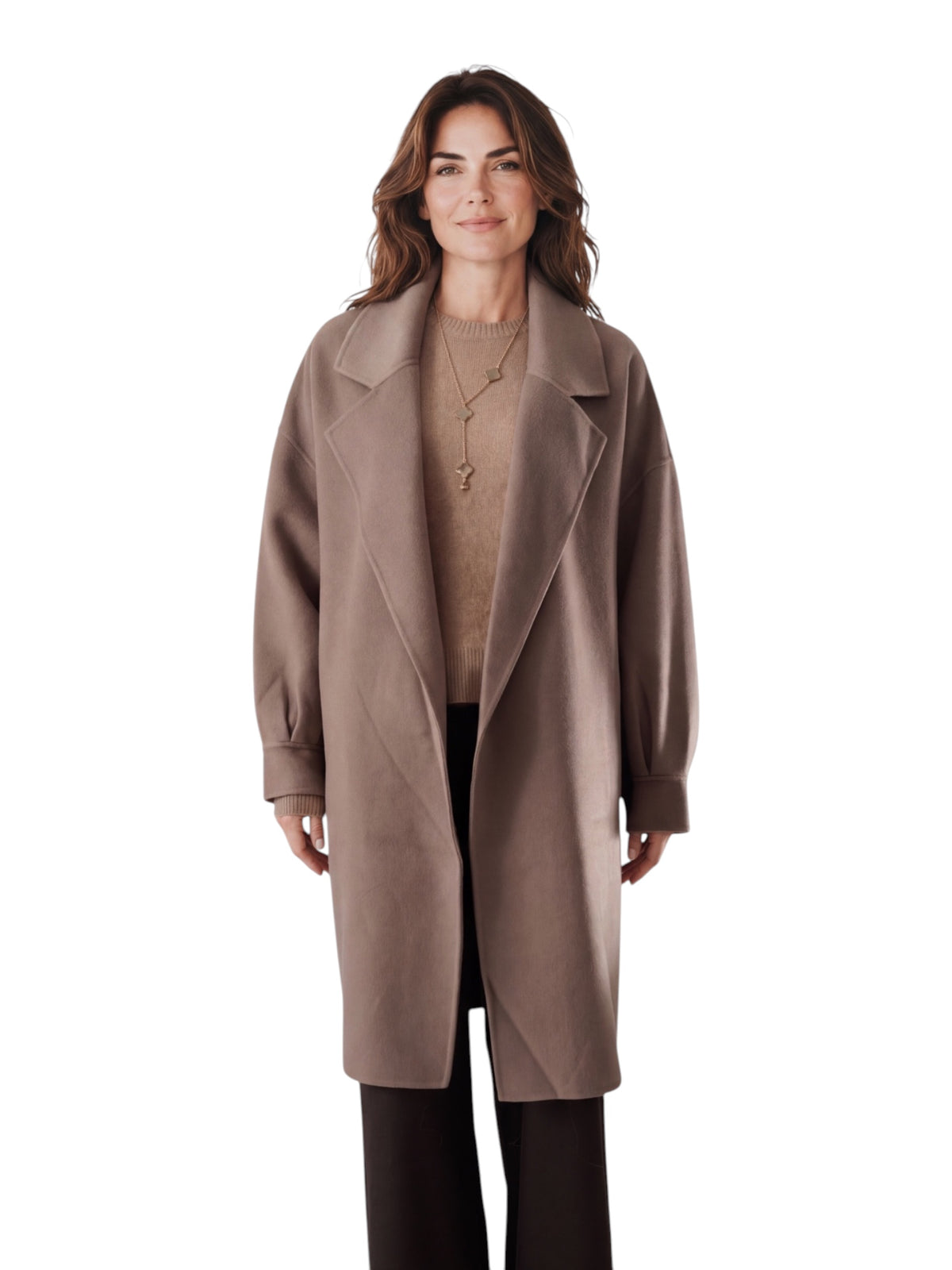 Taupefarbener Oversize-Mantel mit Bindegürtel von SoSue