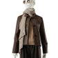 Dunkelbraune kurze Lederjacke mit Hemdkragen von Studio AR