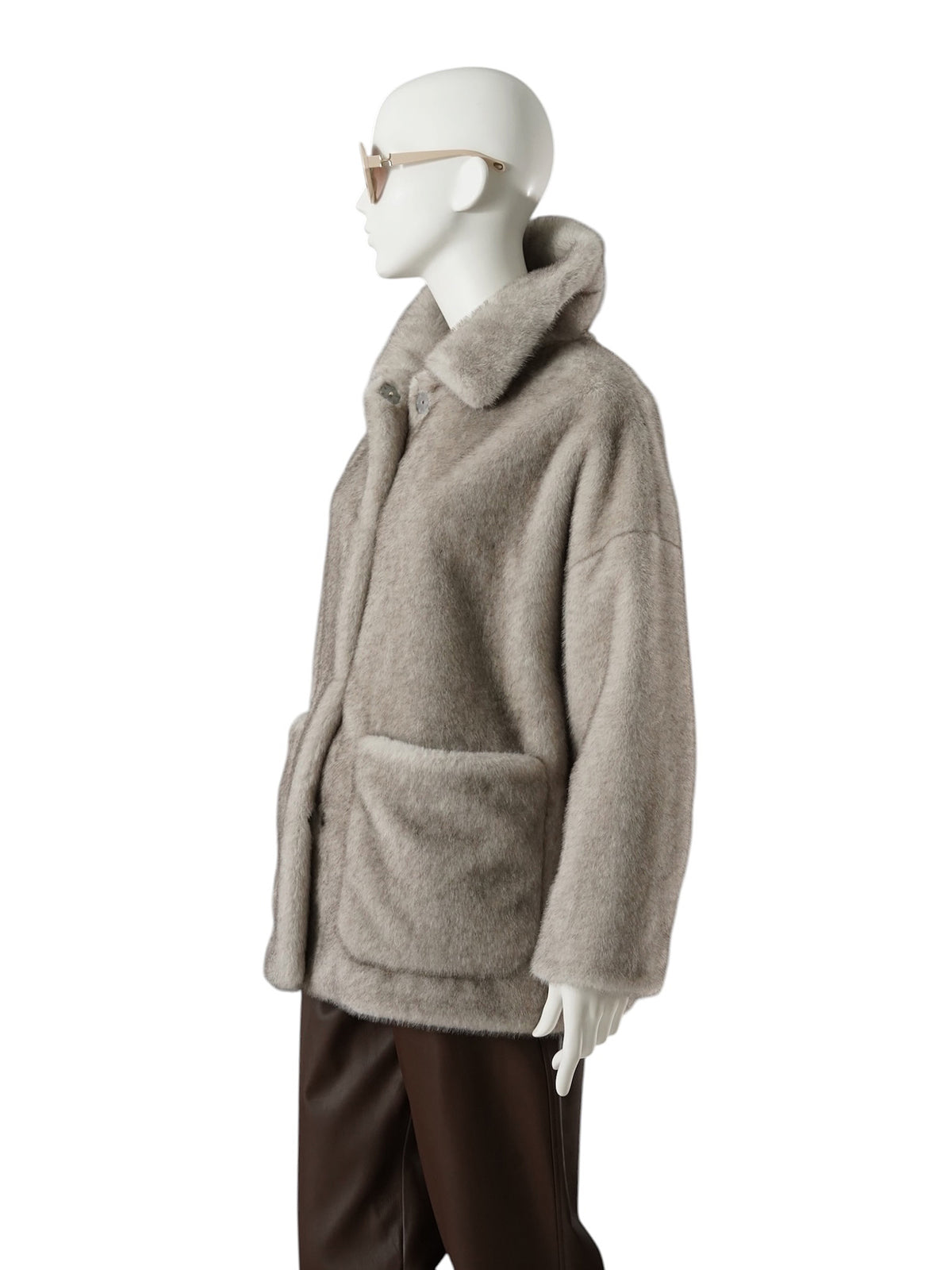 Perlgraue Webpelzjacke mit Hemdkragen von Herno – Ansicht 5