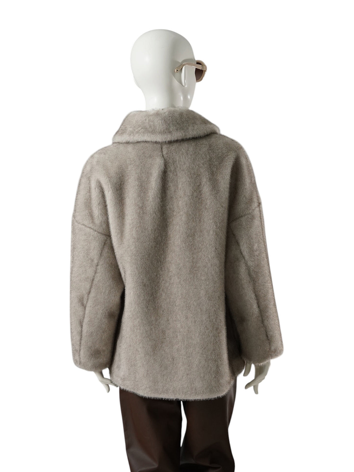 Perlgraue Webpelzjacke mit Hemdkragen von Herno – Ansicht 4