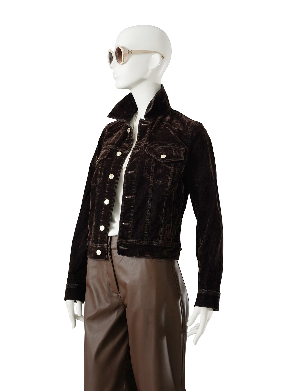 Dunkelbraune Jeansjacke mit Samtoptik von 7 For All Mankind – Ansicht 4