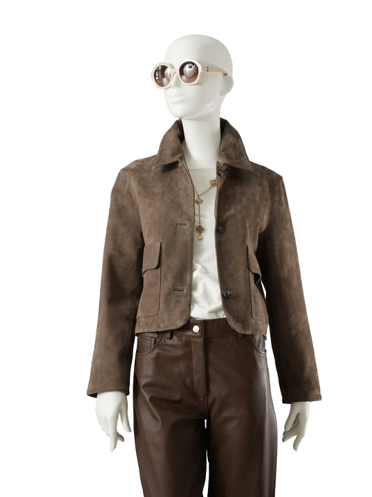 Graubraune kurze Jacke aus Ziegenvelours von Studio AR