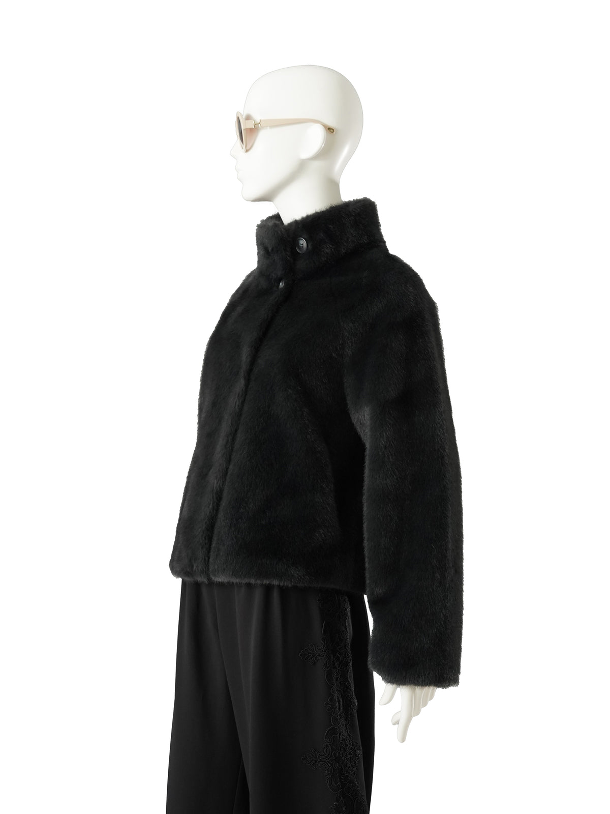 Dunkelgraue Wendejacke in Nerzoptik und Lederoptik von Studio AR – Ansicht 4