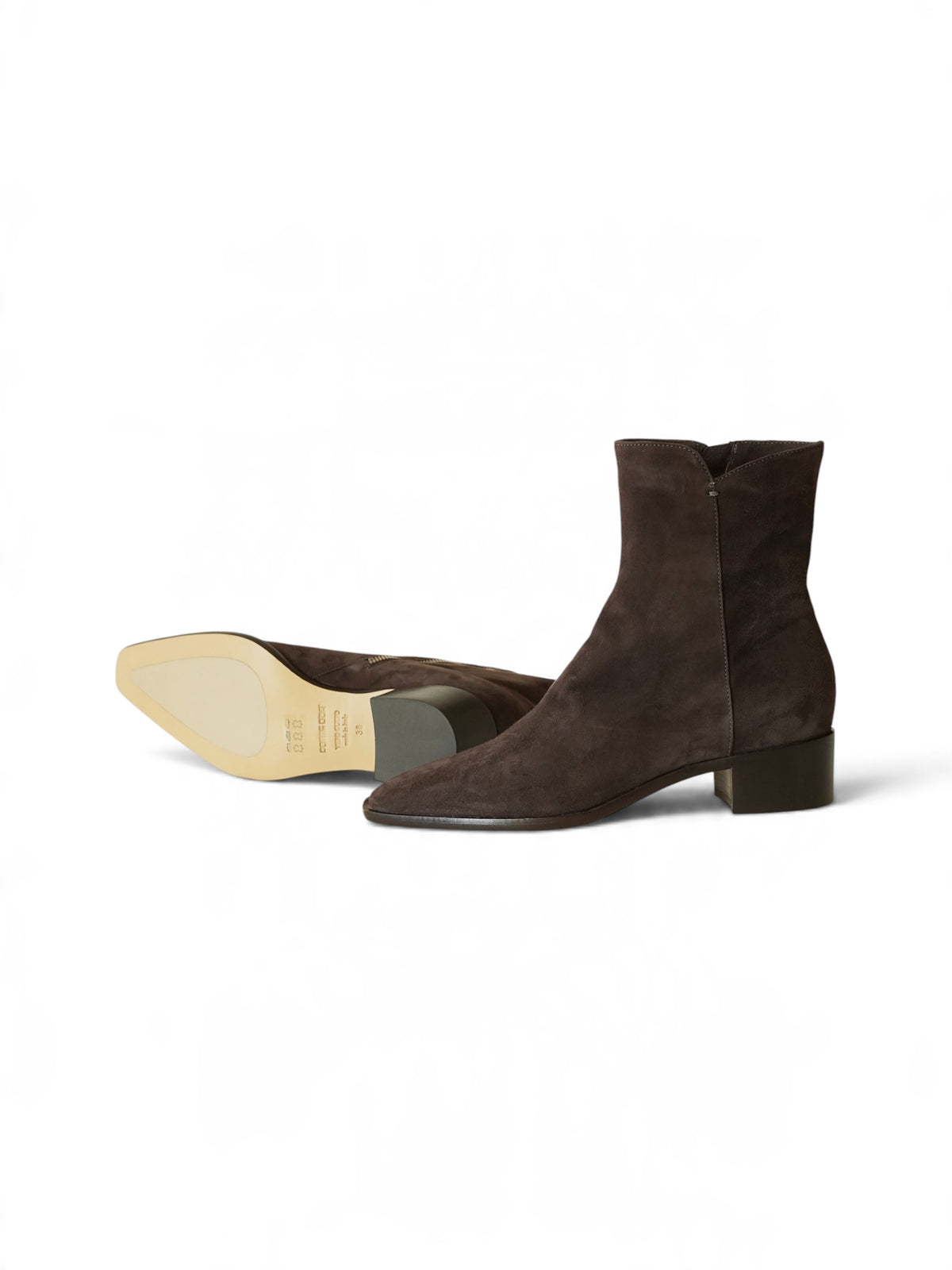 Dunkelbraune Stiefelette aus Veloursleder mit Blockabsatz von Pomme d'Or – Ansicht 2
