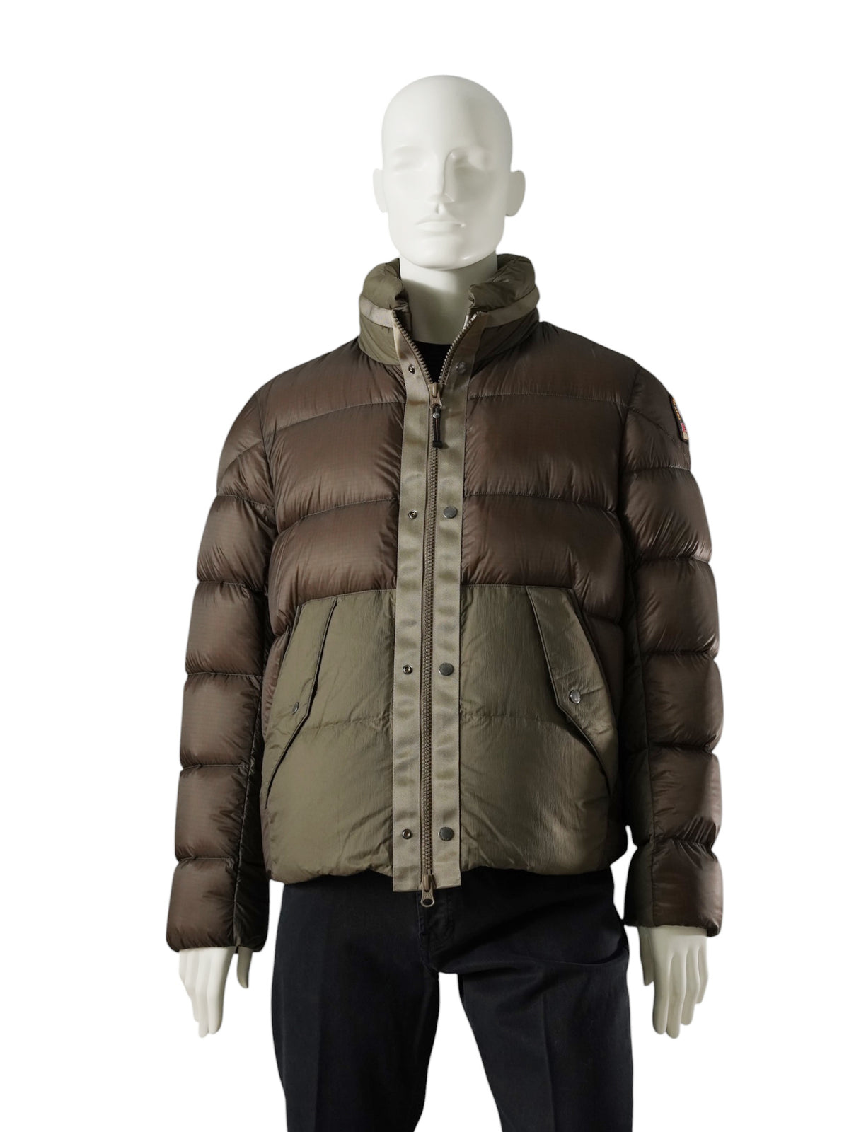 Zweifarbige Daunenjacke in Braun und Oliv von Parajumpers