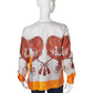 Steinfarbene Seidenbluse mit Horseprint