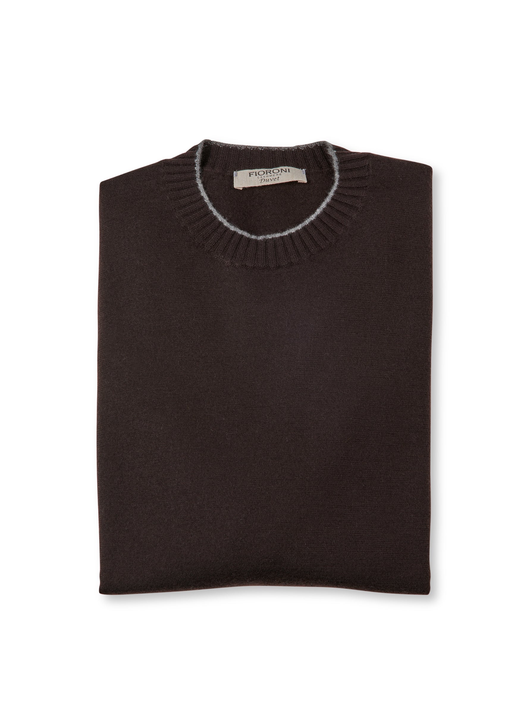 Espressofarbener Kammgarn Cashmere-Roundneck Duvet von Fioroni