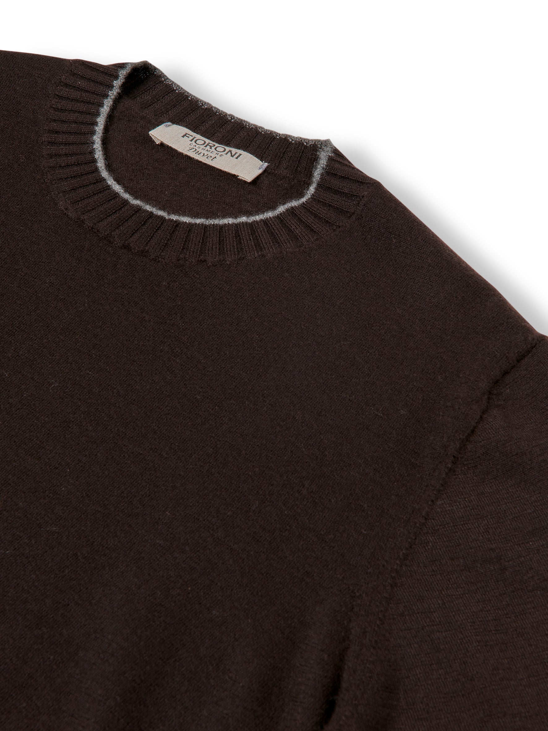 Espressofarbener Kammgarn Cashmere-Roundneck Duvet von Fioroni – Ansicht 3