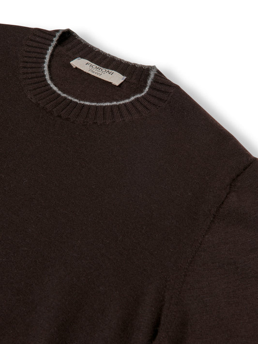 Espressofarbener Kammgarn Kaschmir-Roundneck Duvet von Fioroni – Ansicht 3