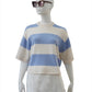 Hellblau/Cremefarbener, gestreifter Kurzarm-Pullover