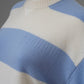 Hellblau/Cremefarbener, gestreifter Kurzarm-Pullover