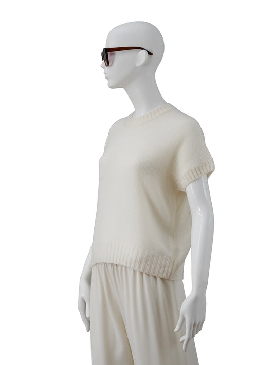 Cremefarbener Kurzarm-Pullover aus Wolle und Kaschmir von FFC – Ansicht 2