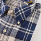 Creme/Dunkelblaues kariertes Flanellhemd mit Button-Down