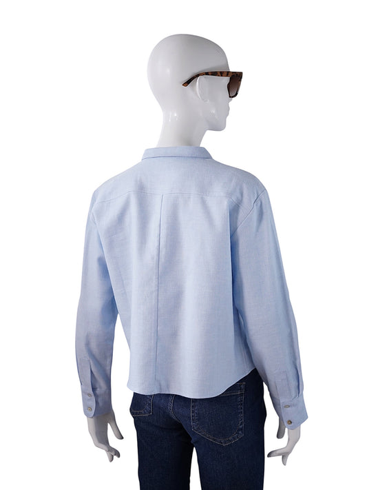 Hellblaue, kurz geschnittene Flanell-Bluse von Henry Christ – Ansicht 4
