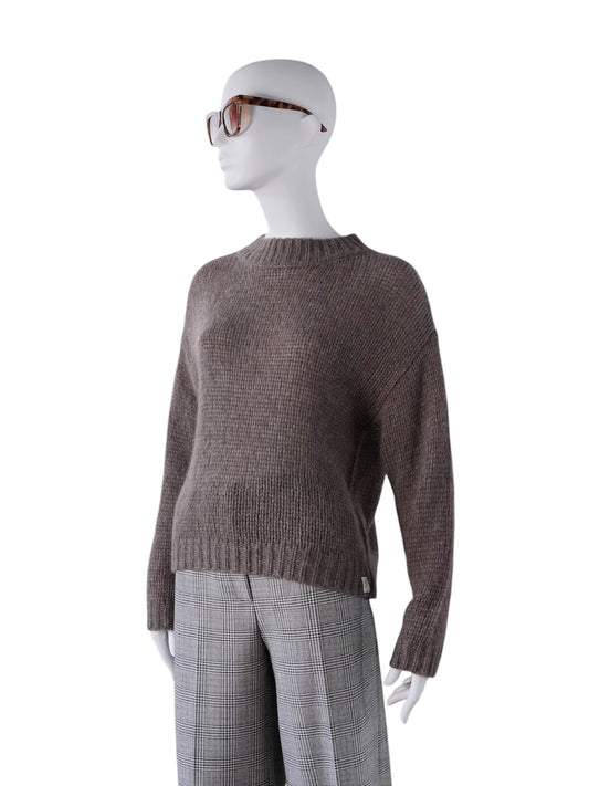 Taupefarbener Oversize-Grobstrick-Roundneck aus Kaschmir und Seide von Henry Christ – Ansicht 4