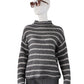 Grau/Cremefarbener, gestreifter Turtleneck aus Cashmere und Seide