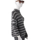 Grau/Cremefarbener, gestreifter Turtleneck aus Cashmere und Seide