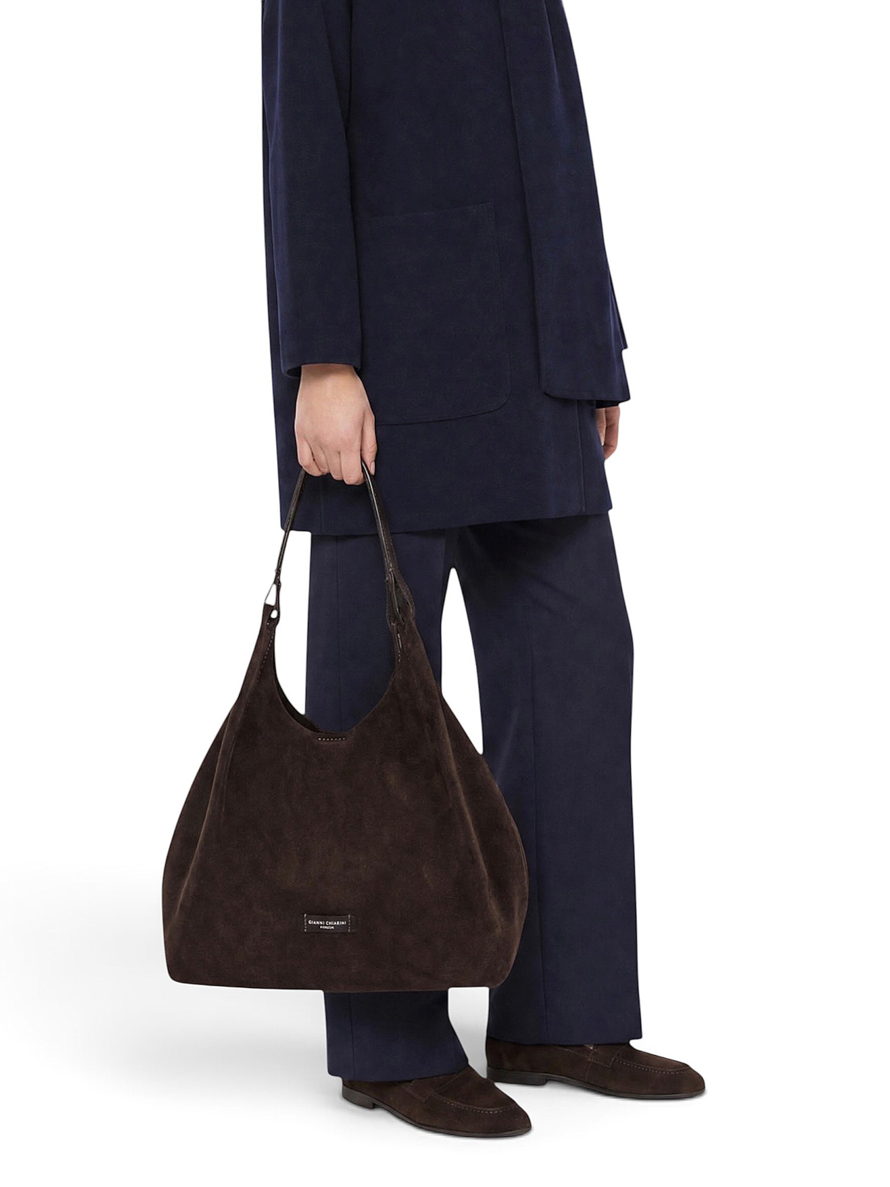 Mokkafarbene Velour-Tasche von Gianni Chiarini – Ansicht 2