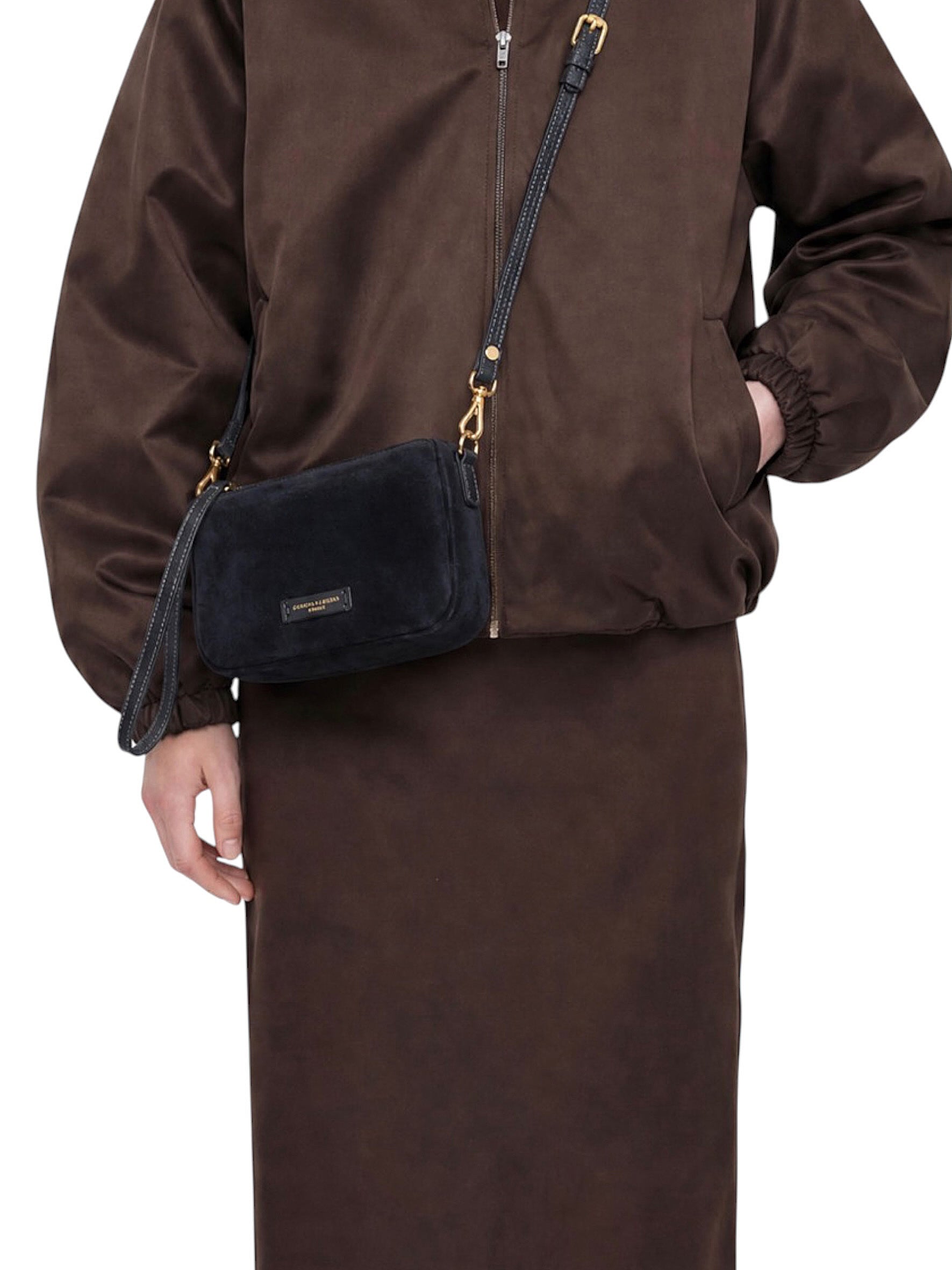 Kleine, dunkelblaue Velour-Tasche von Gianni Chiarini – Ansicht 2
