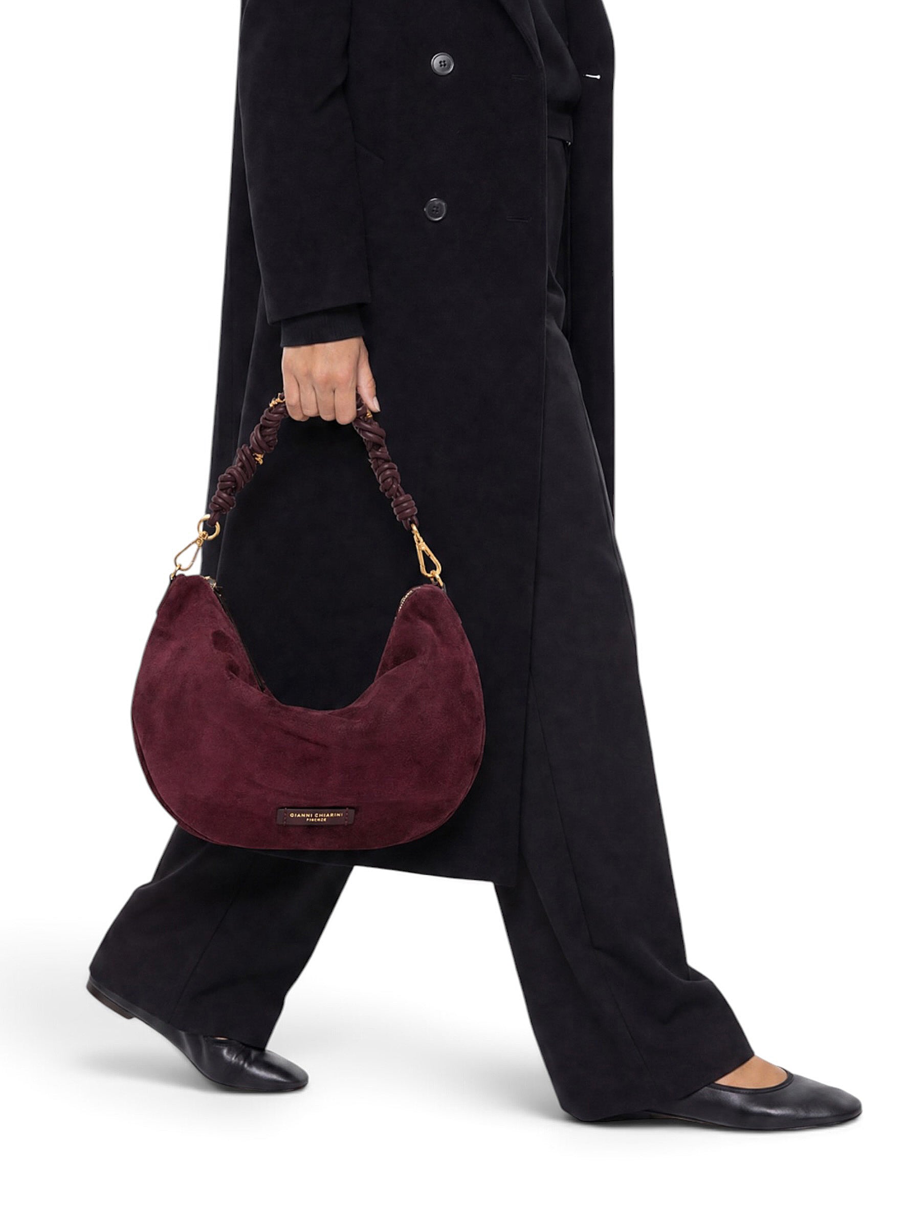 Bordeauxfarbene Velour-Tasche von Gianni Chiarini – Ansicht 2