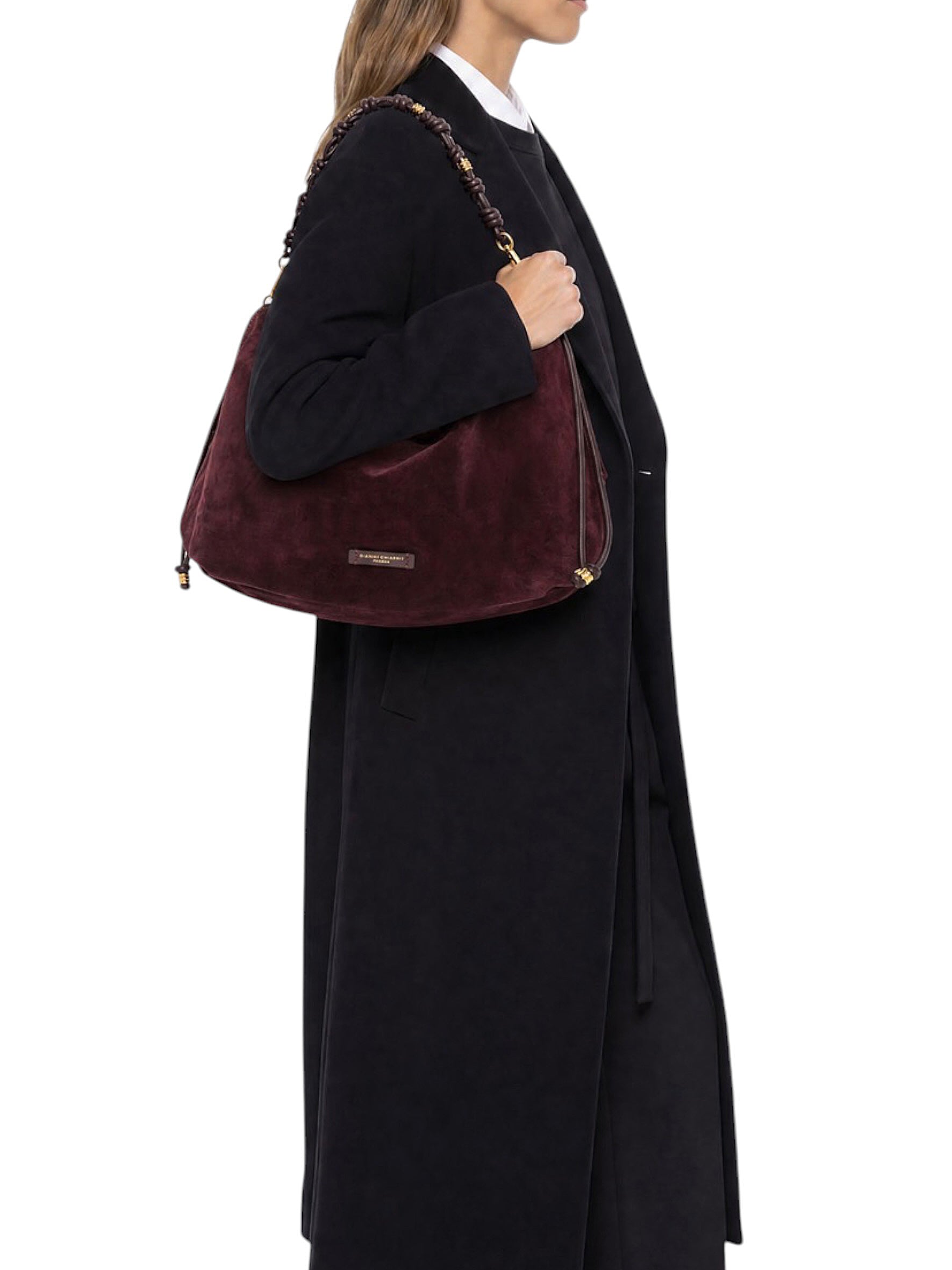 Bordeauxfarbene Velour-Tasche von Gianni Chiarini – Ansicht 2