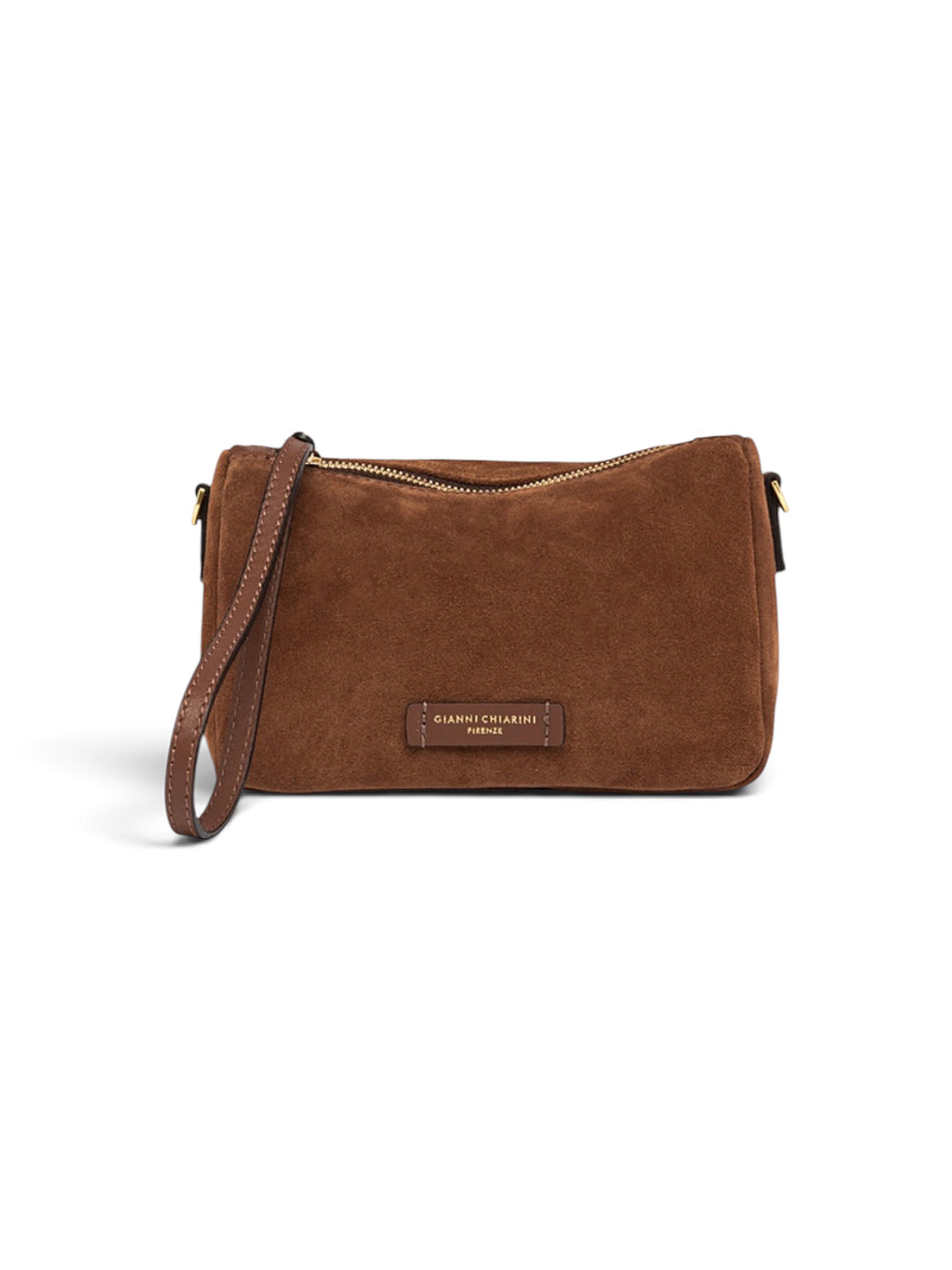 Kleine, cognacfarbene Velour-Tasche von Gianni Chiarini