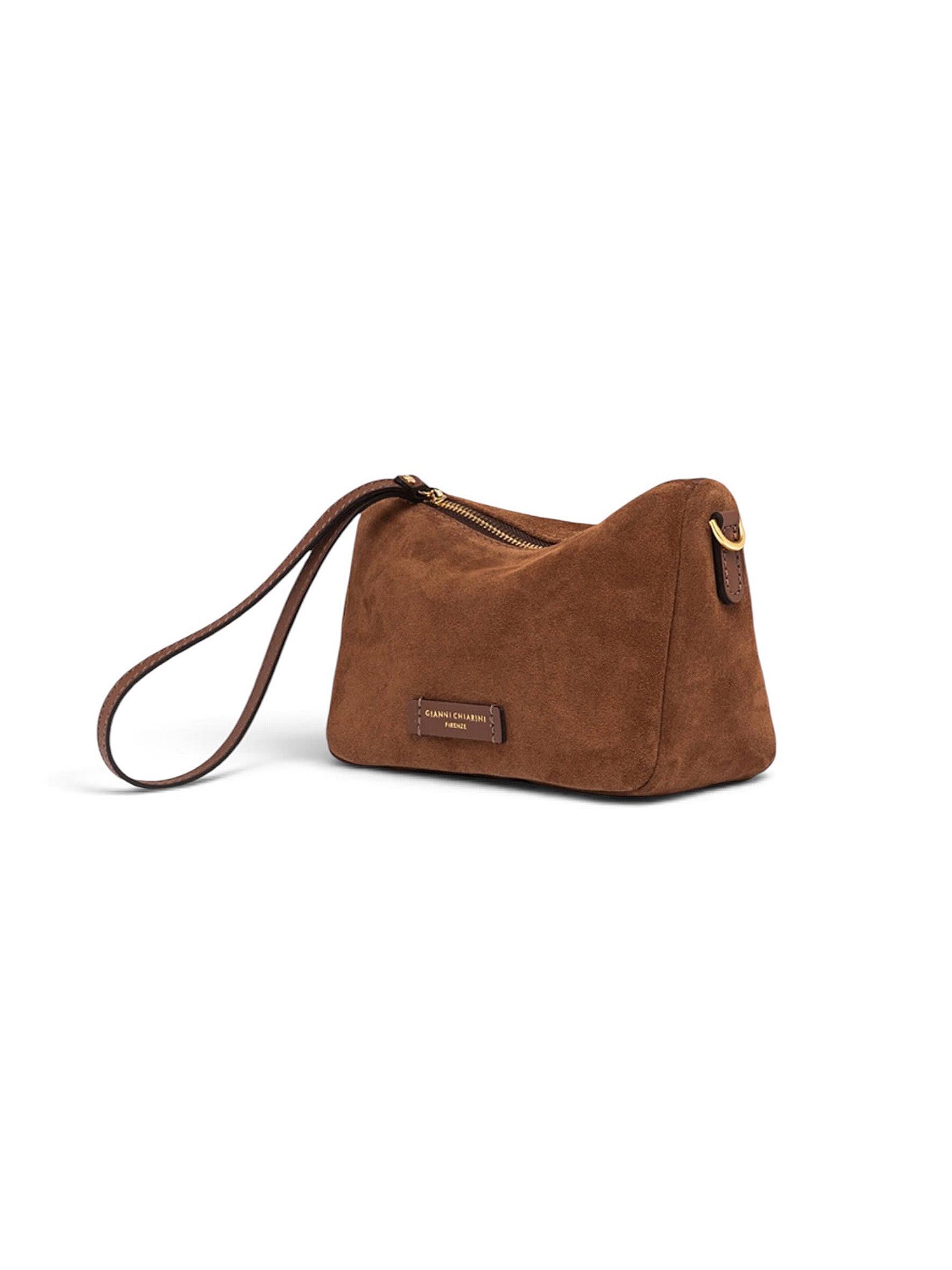 Kleine, cognacfarbene Velour-Tasche von Gianni Chiarini – Ansicht 2