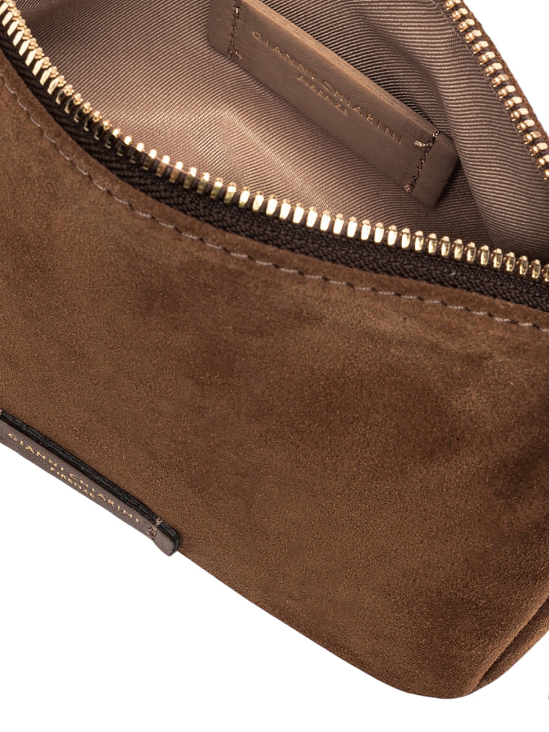Kleine, cognacfarbene Velour-Tasche von Gianni Chiarini – Ansicht 3