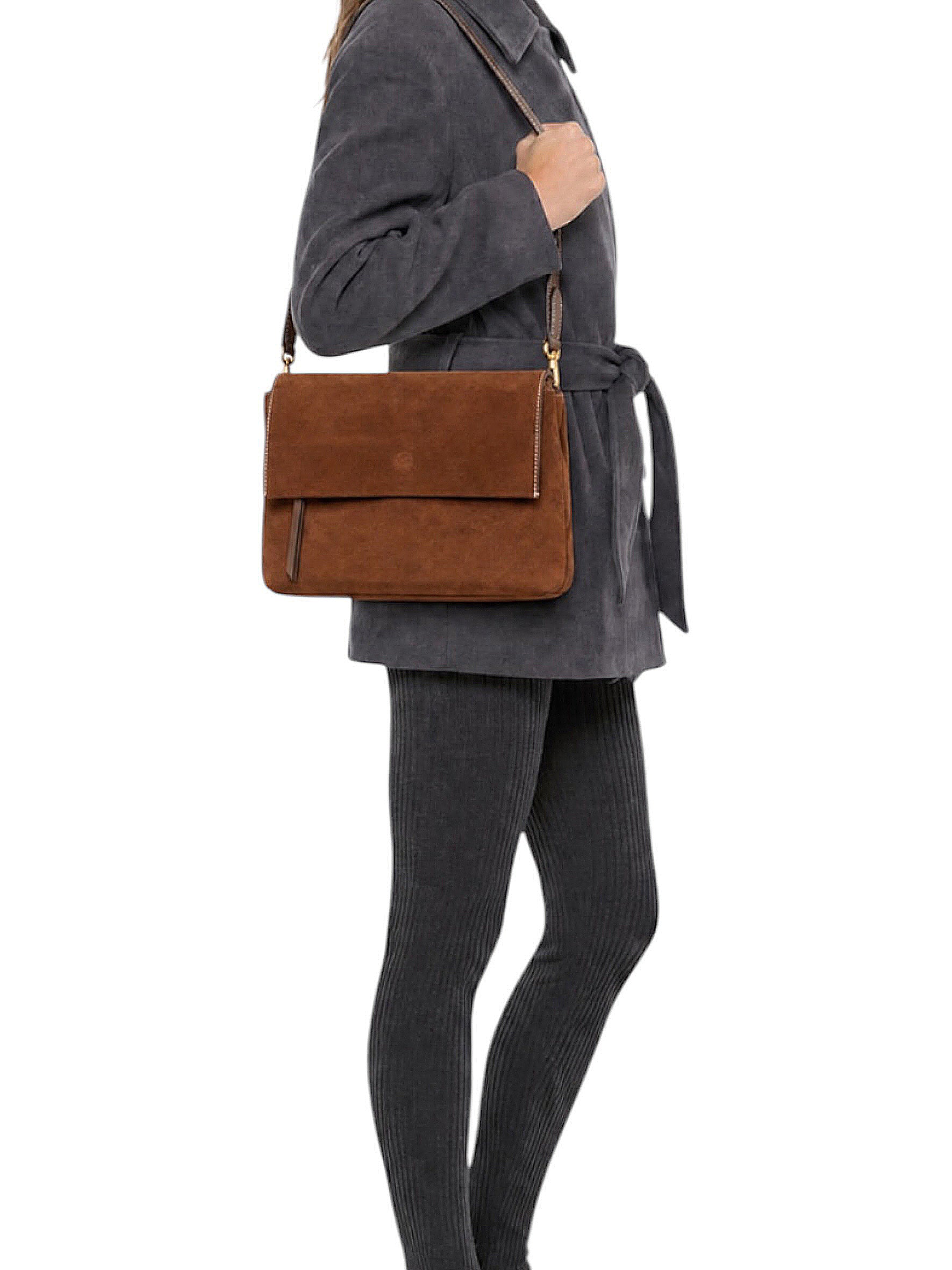 Cognacfarbene Velour-Tasche von Gianni Chiarini – Ansicht 2