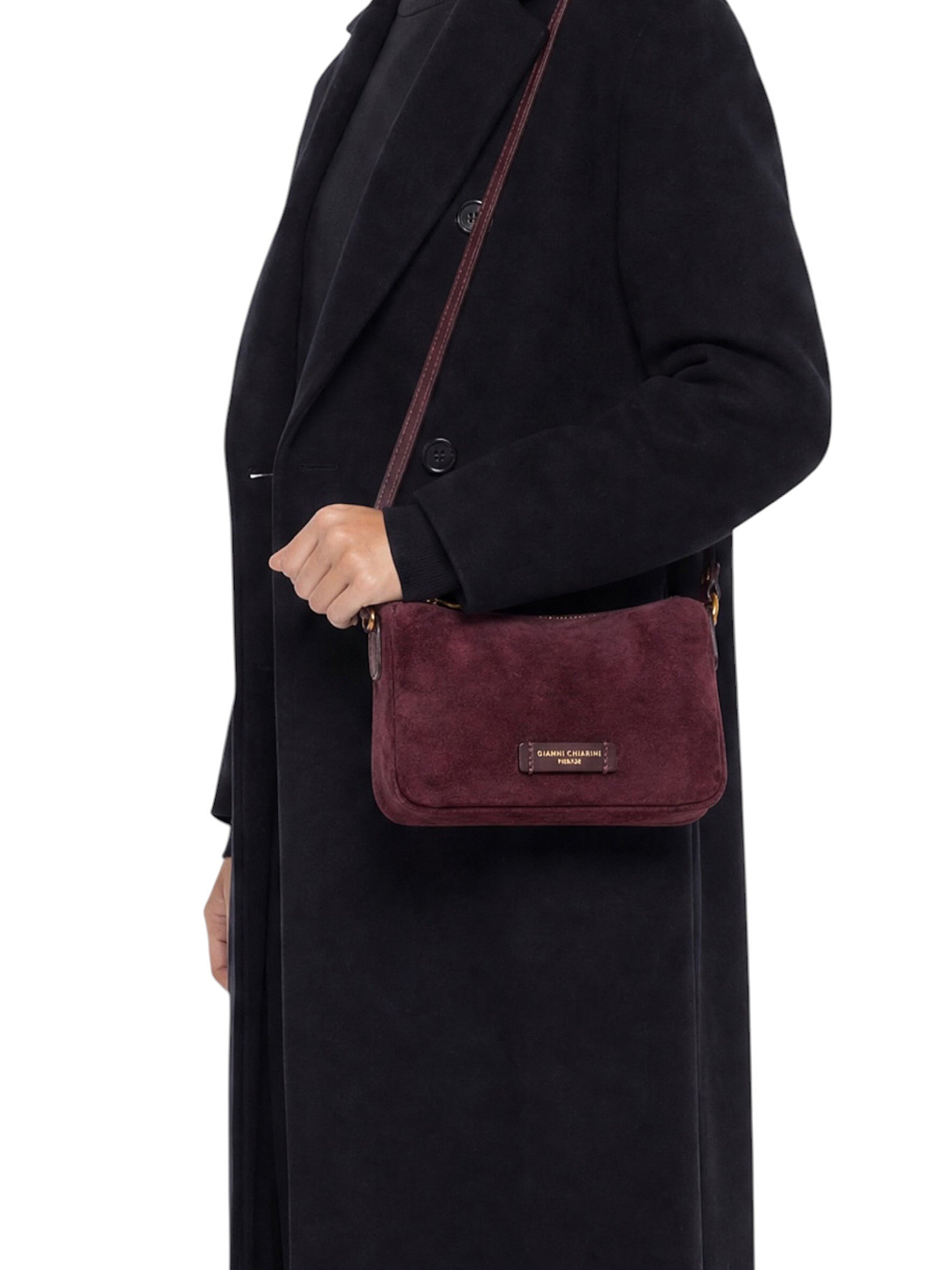 Kleine, bordeauxfarbene Velour-Tasche von Gianni Chiarini – Ansicht 2