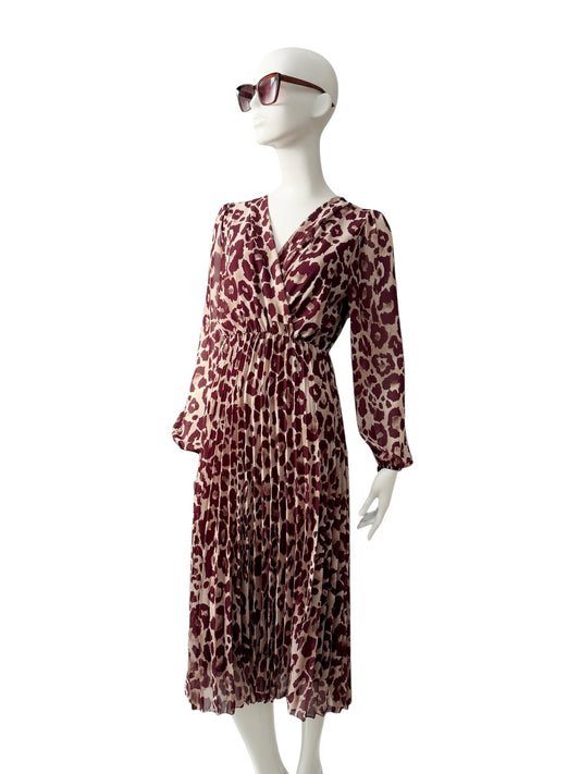 Bordeauxfarbenes Kleid mit Leo-Print von Vanity Square