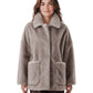 Perlgraue Webpelzjacke mit Hemdkragen von Herno