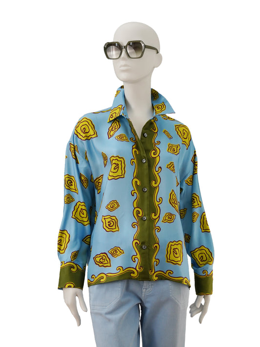 Himmelblaue Multicolor-Seidenbluse von ODEEH