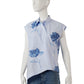 Blau/Weiß gestreifte Flower-Print Bluse