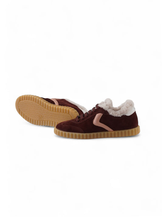 Bordeauxfarbener lammfellgefütterter Velours-Sneaker von Voile Blanche – Ansicht 3