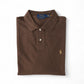 Brown long-sleeved polo shirt "Custom Slim Fit"
