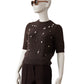Von Hand bestickter brauner Kurzarm-Pullover
