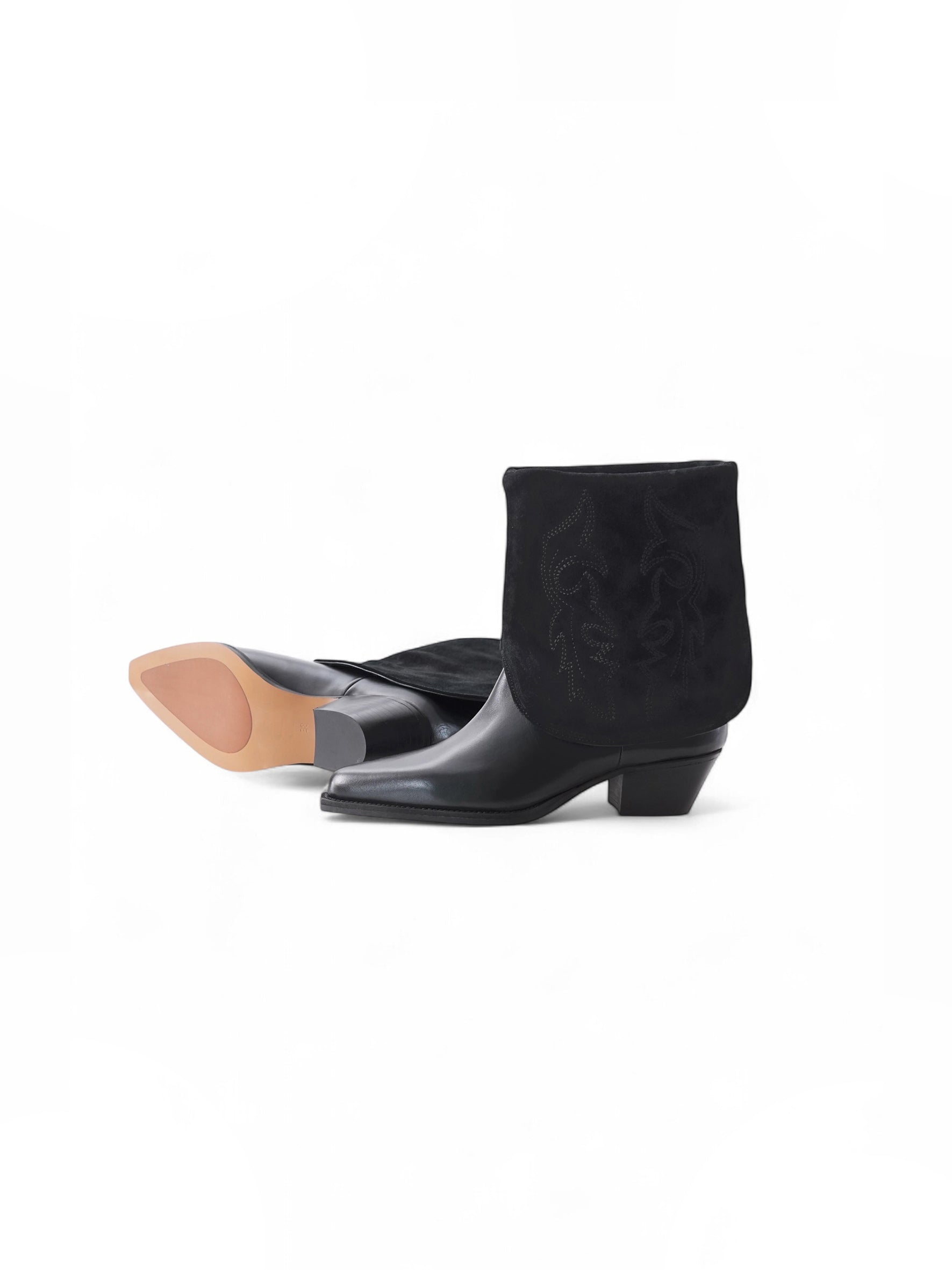 Schwarzer Leder-Stiefel, verwandelbar zur Stiefelette, von Bibi Lou