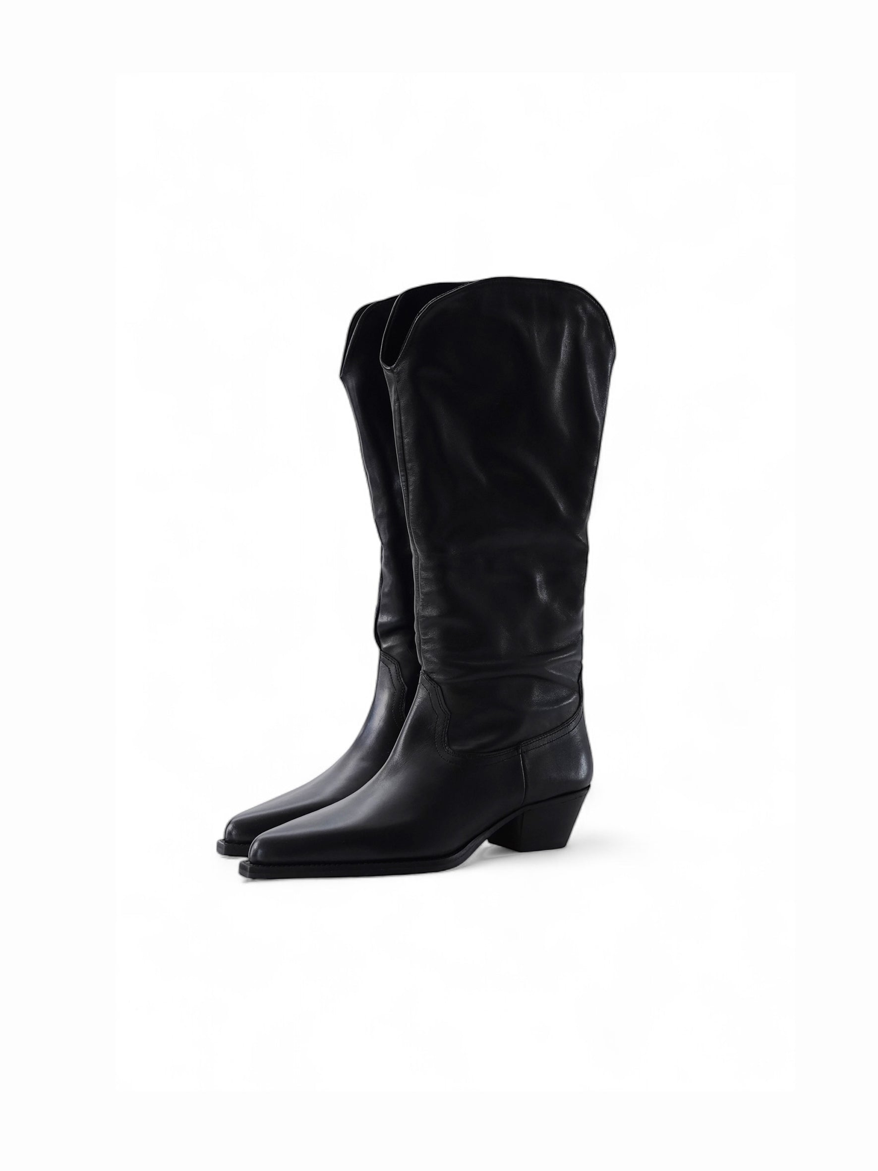 Schwarzer Leder-Stiefel, verwandelbar zur Stiefelette, von Bibi Lou – Ansicht 2
