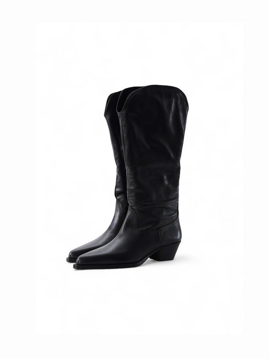 Schwarzer Leder-Stiefel, verwandelbar zur Stiefelette, von Bibi Lou – Ansicht 2