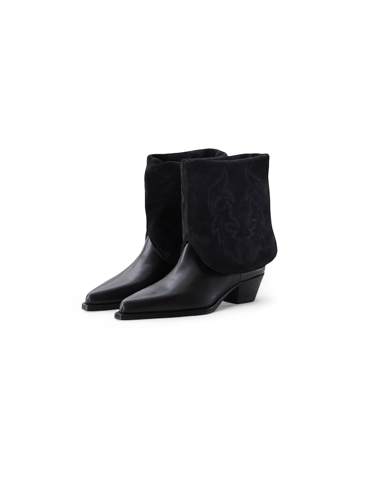 Schwarzer Leder-Stiefel, verwandelbar zur Stiefelette, von Bibi Lou – Ansicht 3