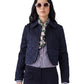 Dunkelblaue Kurzjacke mit Bubikragen und Struktur von ODEEH – Ansicht 4