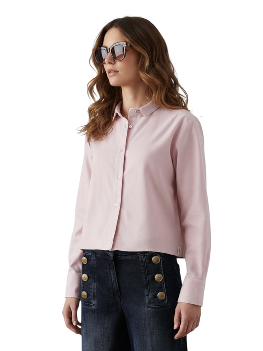 Rosafarbene, kurz geschnittene Flanell-Bluse von Henry Christ