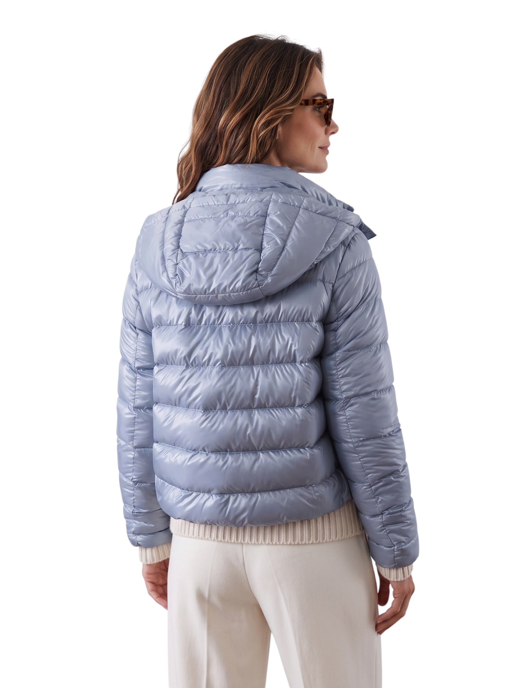 Hellblaue Daunen-Jacke mit Kapuze von Herno – Ansicht 4