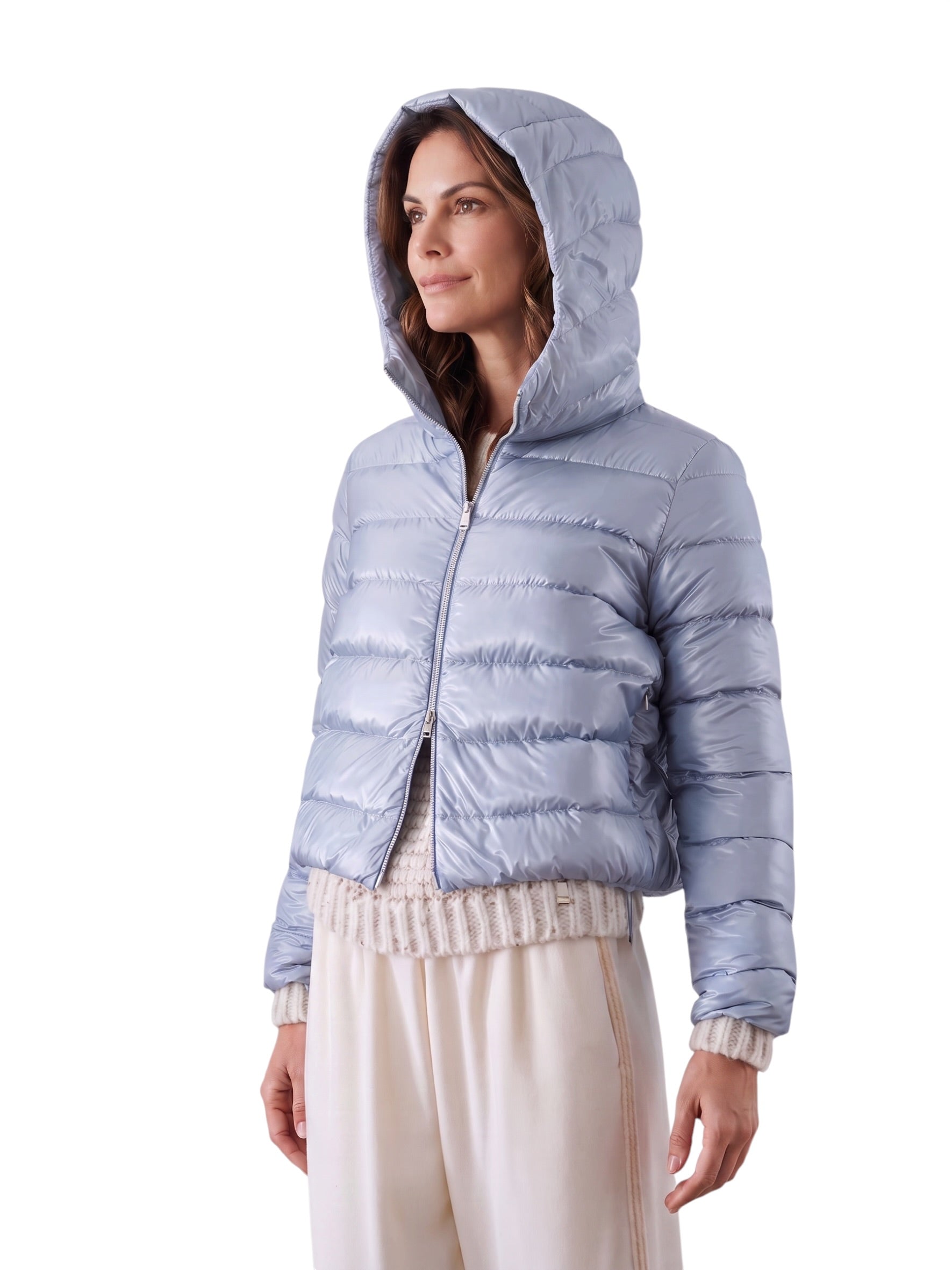 Hellblaue Daunen-Jacke mit Kapuze von Herno – Ansicht 3