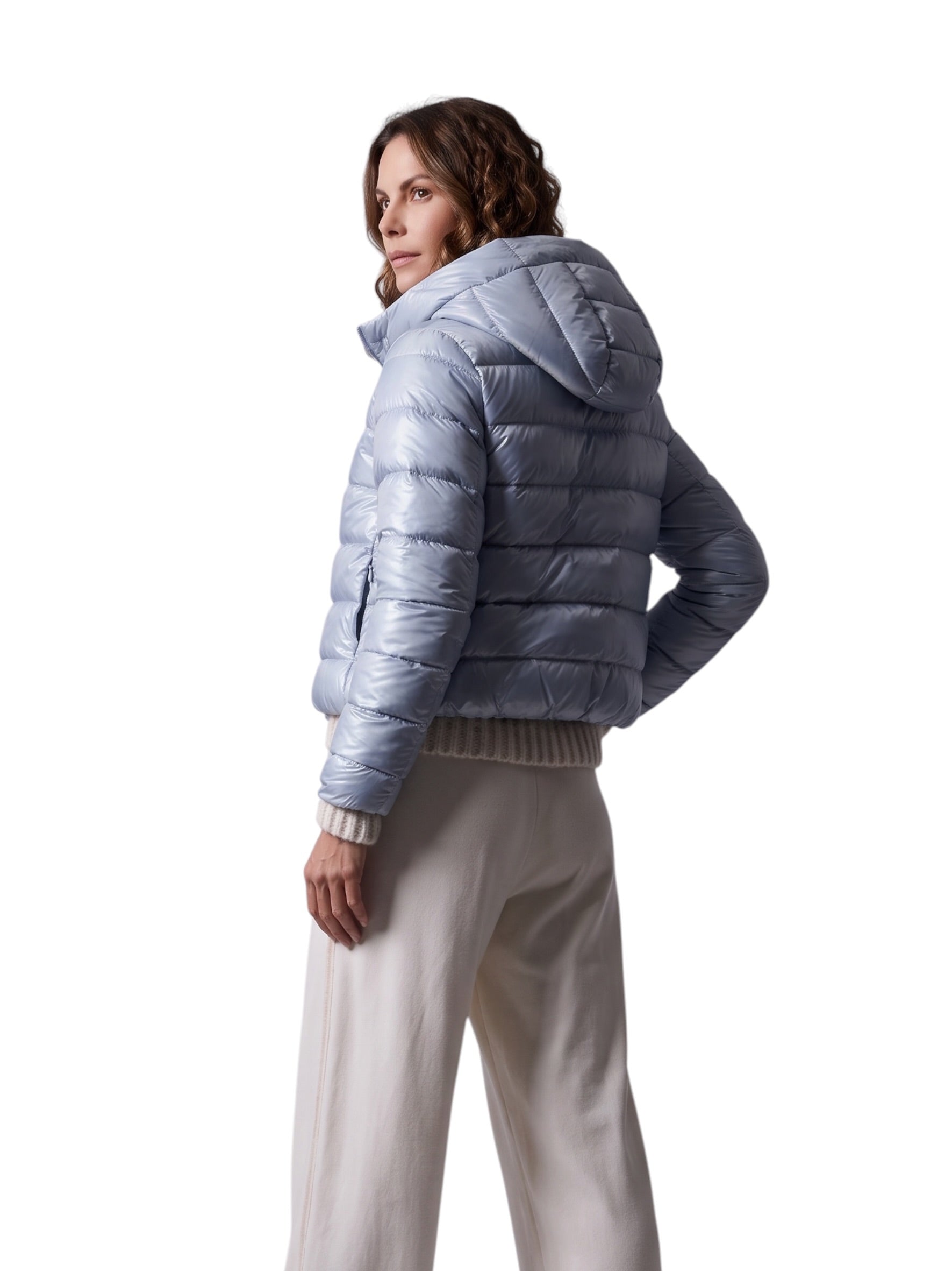 Hellblaue Daunen-Jacke mit Kapuze von Herno