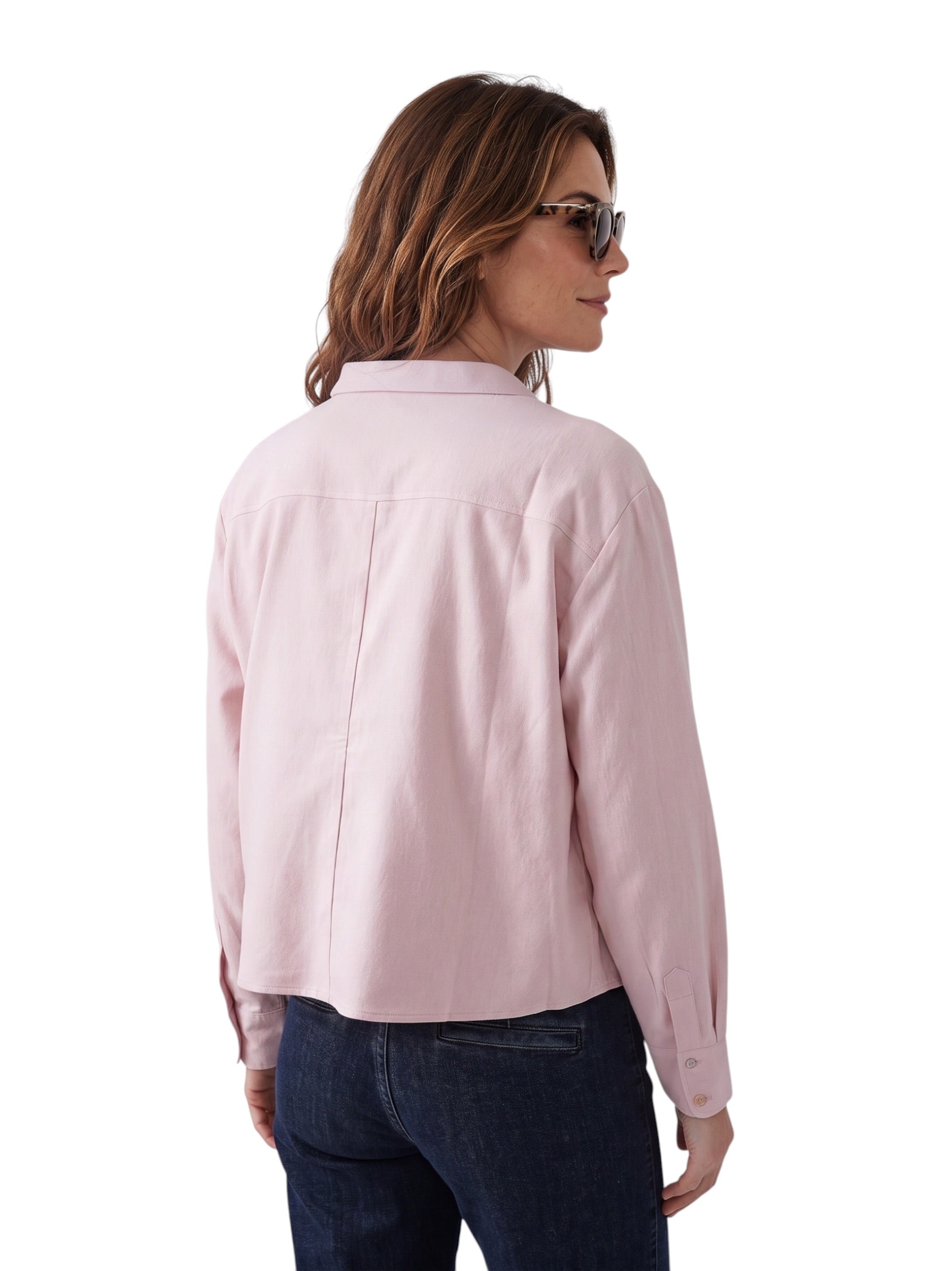 Rosafarbene, kurz geschnittene Flanell-Bluse von Henry Christ – Ansicht 2