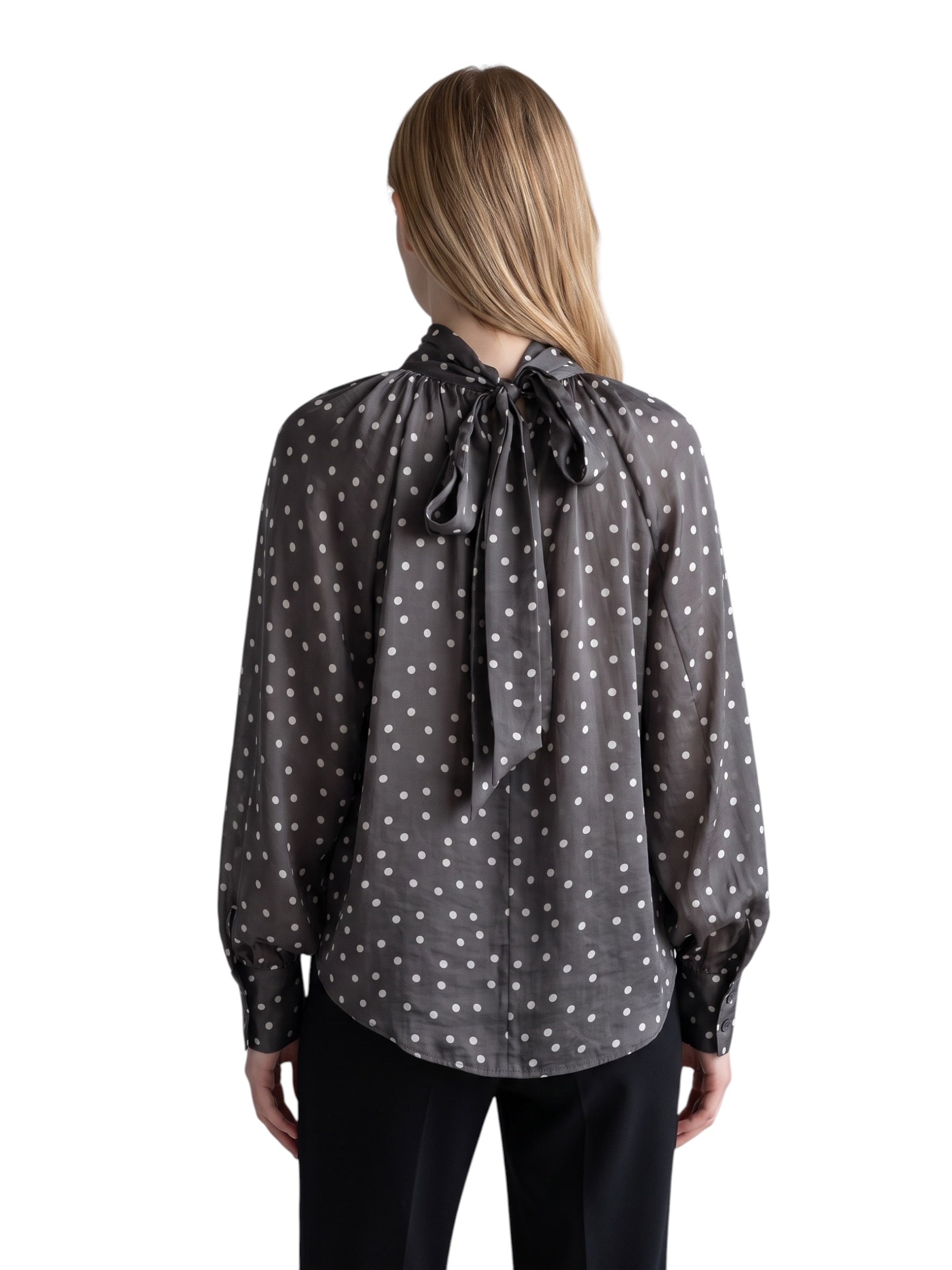 Graue transparente Punkte-Bluse mit Schleife von SoSue – Ansicht 3