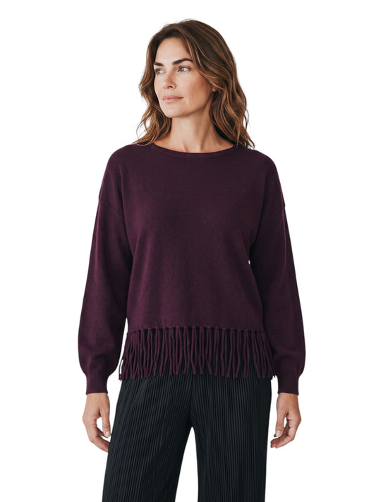 Bordeauxfarbener Kaschmir-Pullover mit Fransensaum von S.Marlon